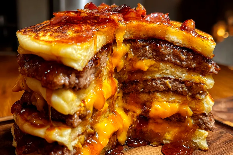 Fresh ingredients for Savory Pancake Burger Stack