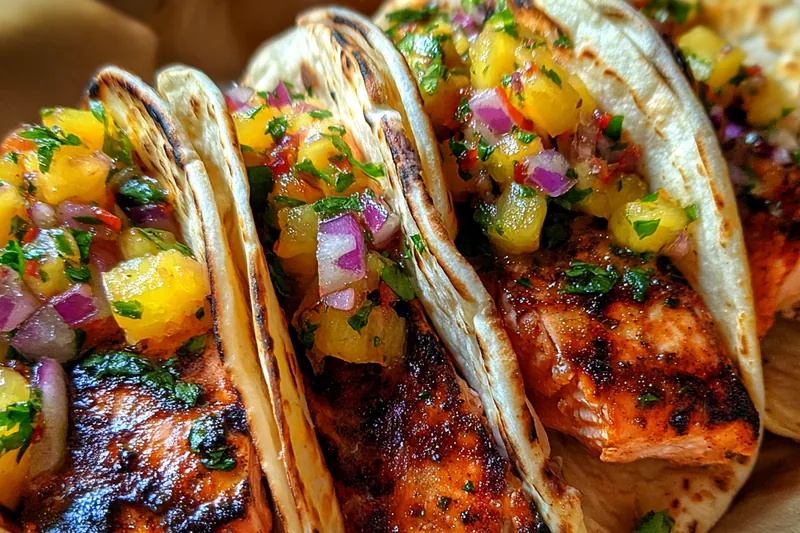 Cooking process for Smoky Pineapple Salmon Tacos