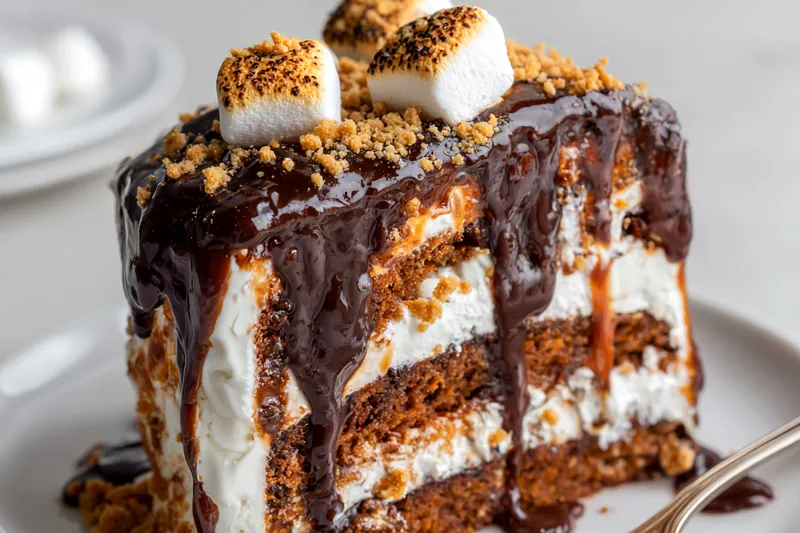 Baking process of S'mores Cake in the oven