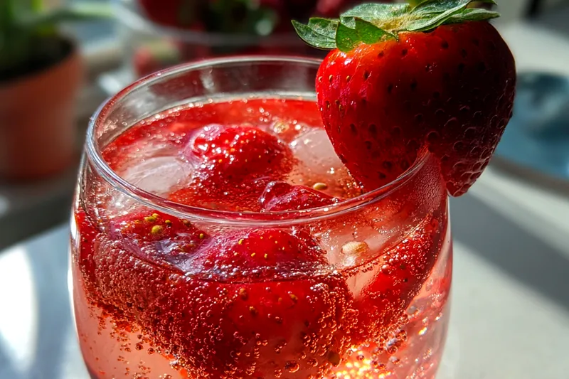Fresh ingredients for Sparkling Strawberry Beverage