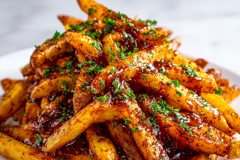 Baking Spicy Cajun Fries on a baking sheet.