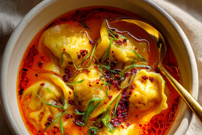 Fresh ingredients for Spicy Dumpling Soup