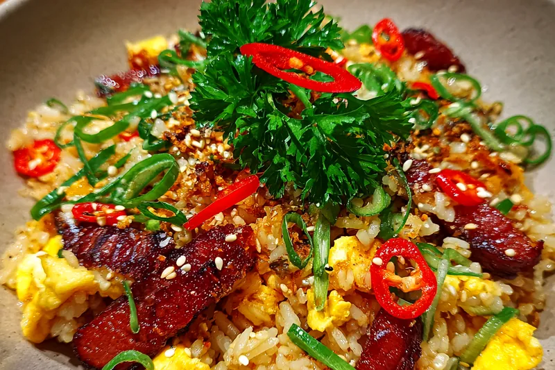 Fresh ingredients for Spicy Glazed Fried Rice