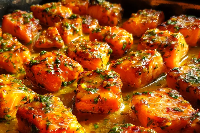 Cooking process for Spicy Grilled Salmon Bites