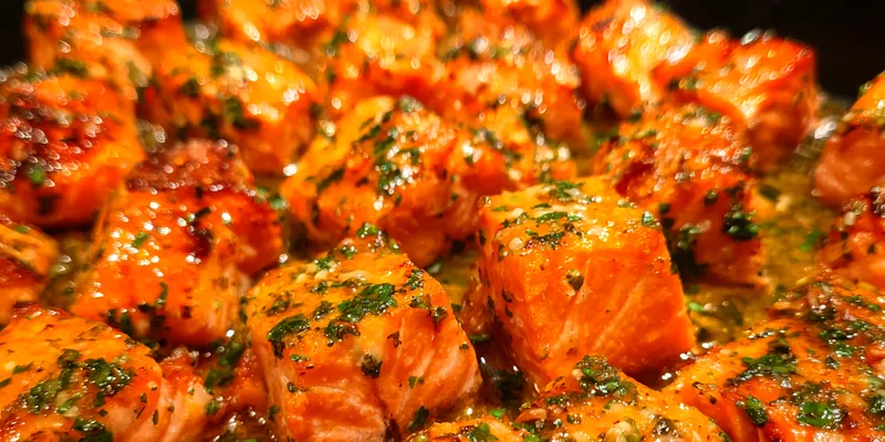 Delicious Spicy Grilled Salmon Bites served on a plate