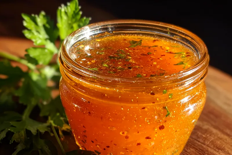 Chef stirring the Spicy Honey Ranch sauce in a bowl.