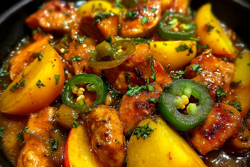 Cooking process for Spicy Peach Chicken Delight
