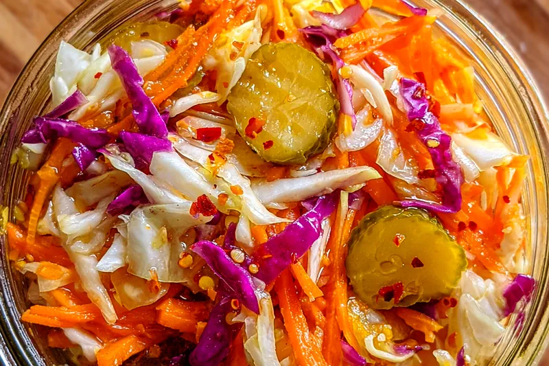 Fresh ingredients for Spicy Pickle Vegetable Slaw