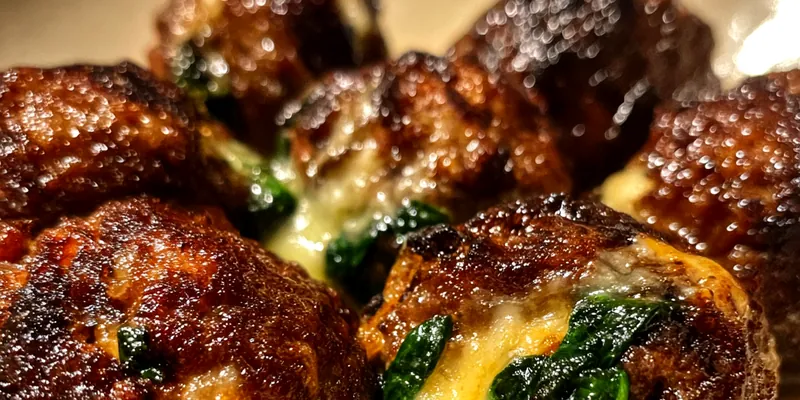 Delicious Spinach Mozzarella Stuffed Meatballs served on a plate