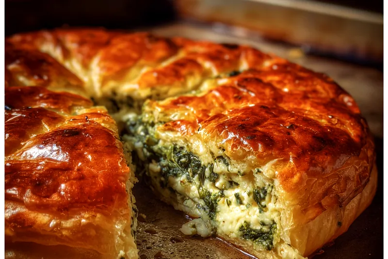 A collection of fresh ingredients including spinach, feta, phyllo dough, and herbs for Delicious Spinach Pastry Treats.