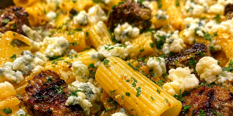 Delicious Steak and Blue Cheese Rigatoni served on a plate