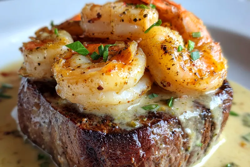 Cooking process for Steak with Shrimp Sauce Delight