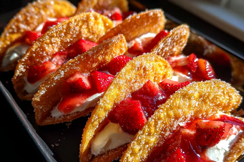 Cooking process for Strawberry Cheesecake Dessert Tacos