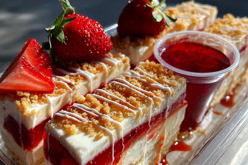 Fresh ingredients for Strawberry Crunch Cheesecake Bars