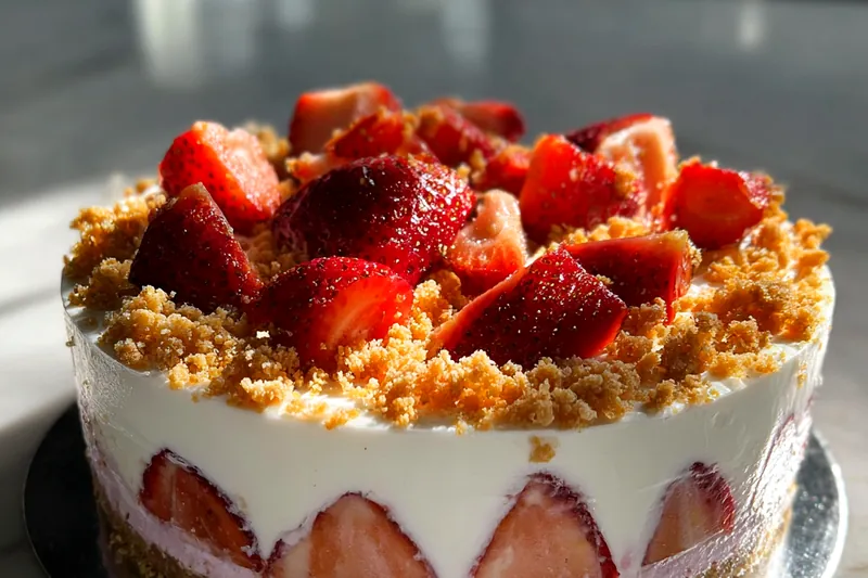 Fresh ingredients for Strawberry Crunch Cream Cake