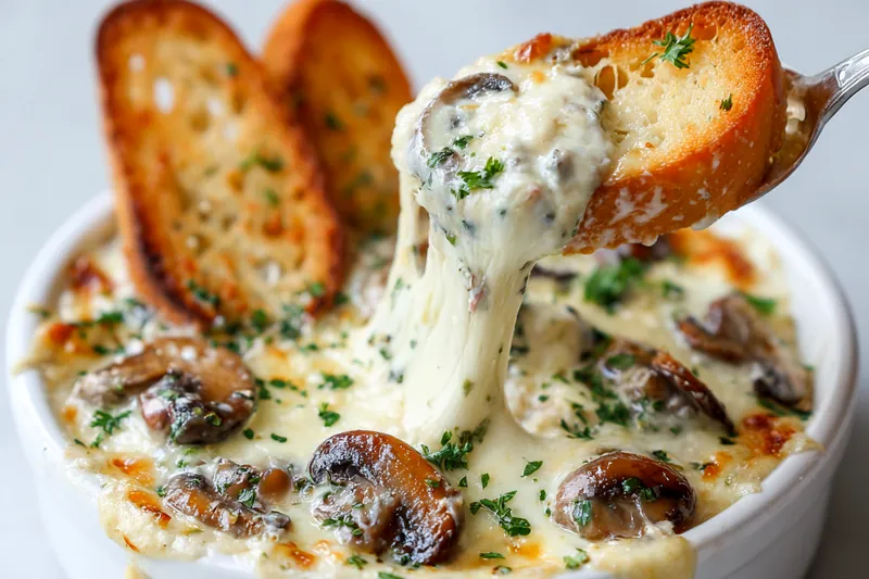 Stuffed mushroom dip being baked in the oven