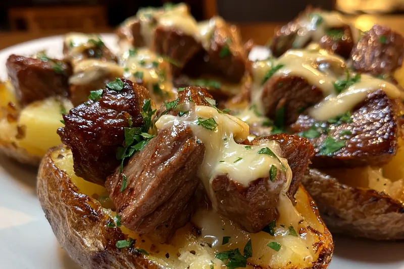 Cooking process for Stuffed Potato with Creamy Steak
