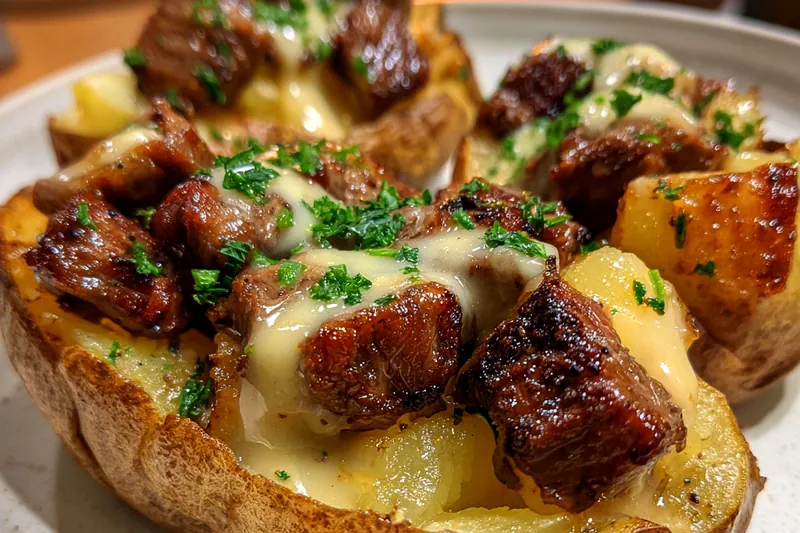 Fresh ingredients for Stuffed Potato with Creamy Steak
