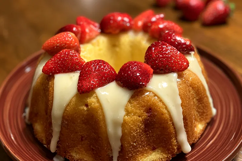 Baking process of Decadent Strawberry Cream Cheese Cake in the oven