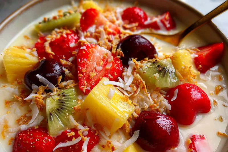 Cooking process for Tropical Fruit Cream Bowl