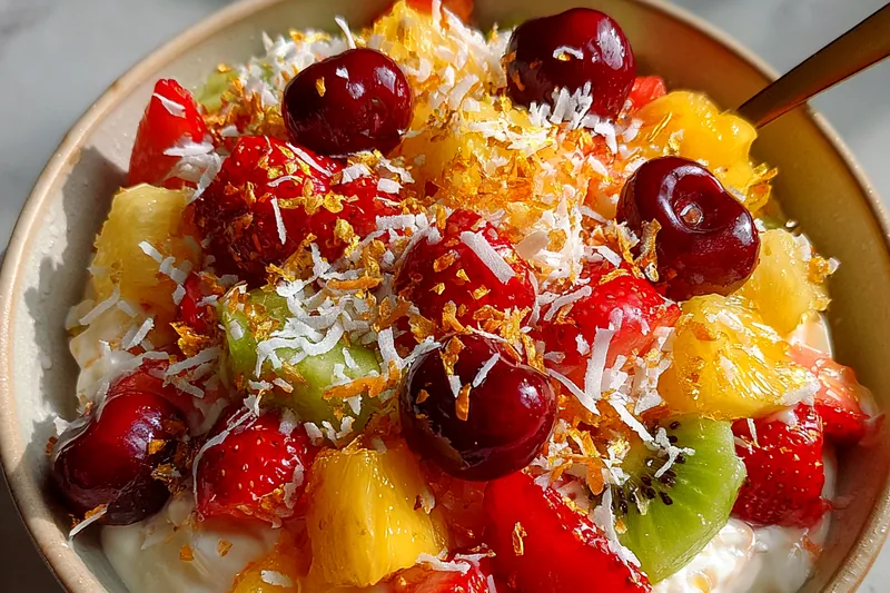 Fresh ingredients for Tropical Fruit Cream Bowl