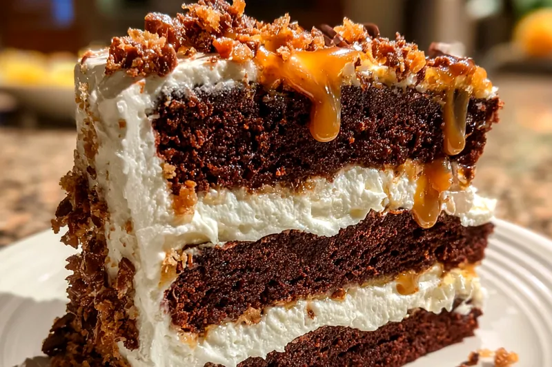 A step-by-step process of baking the Ultimate Decadent Chocolate Cake, showcasing the mixing and baking phases.