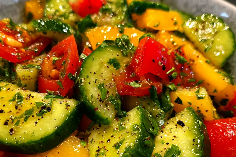 Fresh ingredients for Vibrant Cucumber Pepper Salad