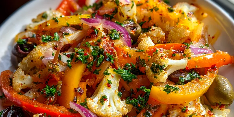 Delicious Vibrant Roasted Vegetable Medley served on a plate