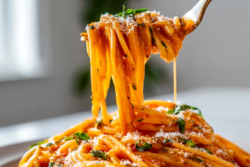 Assorted ingredients for creamy tomato garlic pasta